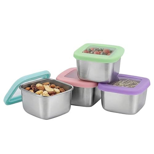 Stainless Steel Snack Containers with Clear Lids for Kids & Travel, 6oz Reusable On-the-Go Snack Boxs, Easy Open for Kids , Leak-proof & Stackable, Peek Inside Foods without Opening Bento Box (4 Pack) | Amazon (US)