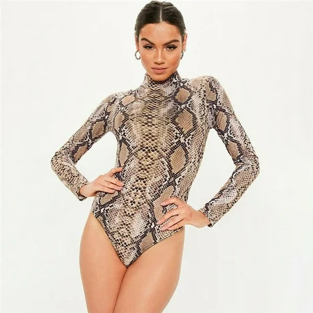 Women Turtleneck Sheer Mesh Long Sleeve Leotard Tops Leopard Bodysuit | Walmart (US)