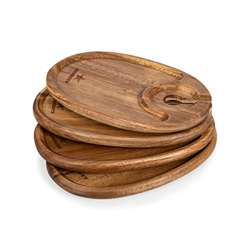PICNIC TIME NFL Dallas Cowboys Wine Appetizer Plate Set of 4 - Cocktail Plate with Glass Holder - Cheese Board with Wine Holder, (Acacia Wood) | Amazon (US)