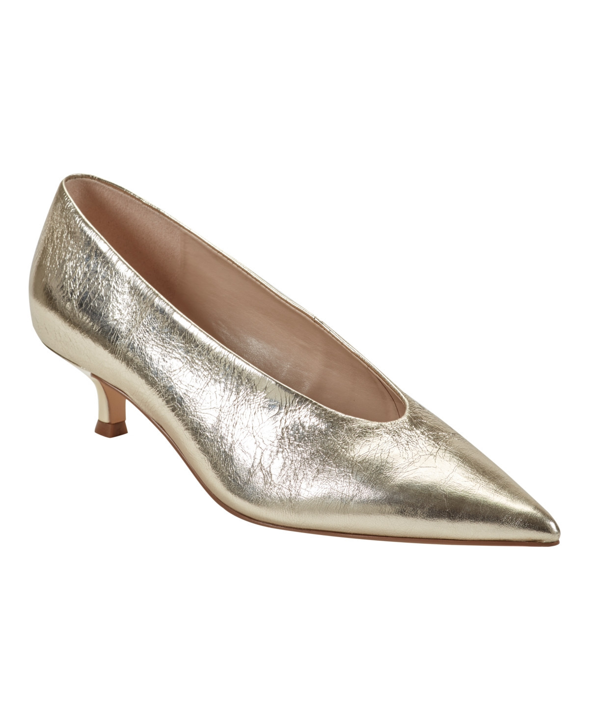 Marc Fisher Ltd Women's Cecile Kitten Heel Pumps - Gold Leather | Macy's
