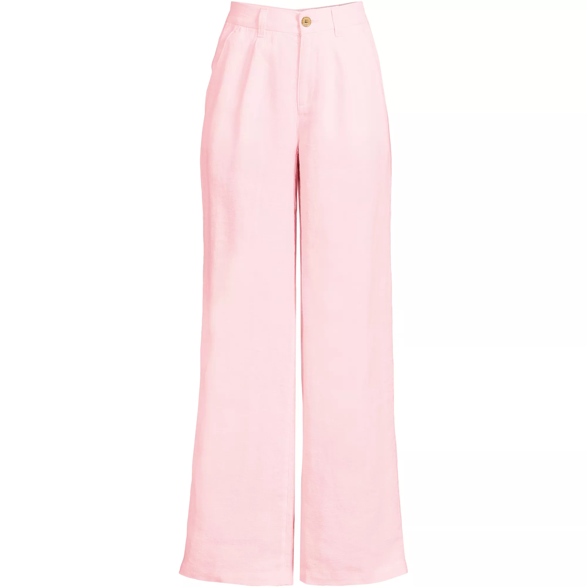 Women's Petite High Rise Wide Leg Linen Pleated Pants | Lands' End (US)