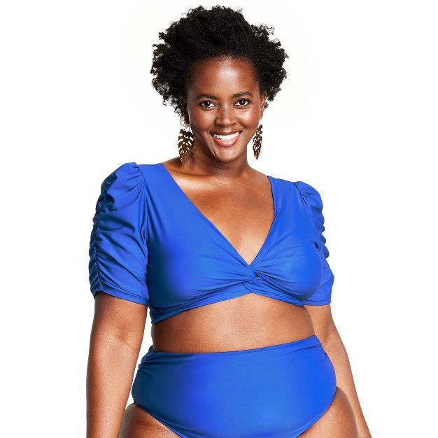 Women's Twist-Front Ruched Sleeve Bikini Top - Tabitha Brown for Target Blue | Target