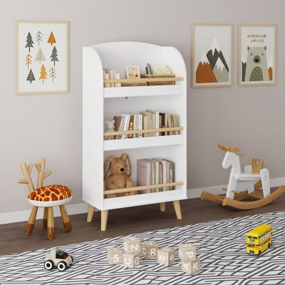 Kids Book Rack with Front-Facing Display and Smooth Edges for Nursery or Playroom Storage 37.4in Tall White-3irtyhousy | Target