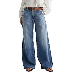 Flamingals Wide Leg Jeans for Women Trouser Jeans Wash Stitch Decor Baggy Jeans Without Belt | Amazon (US)