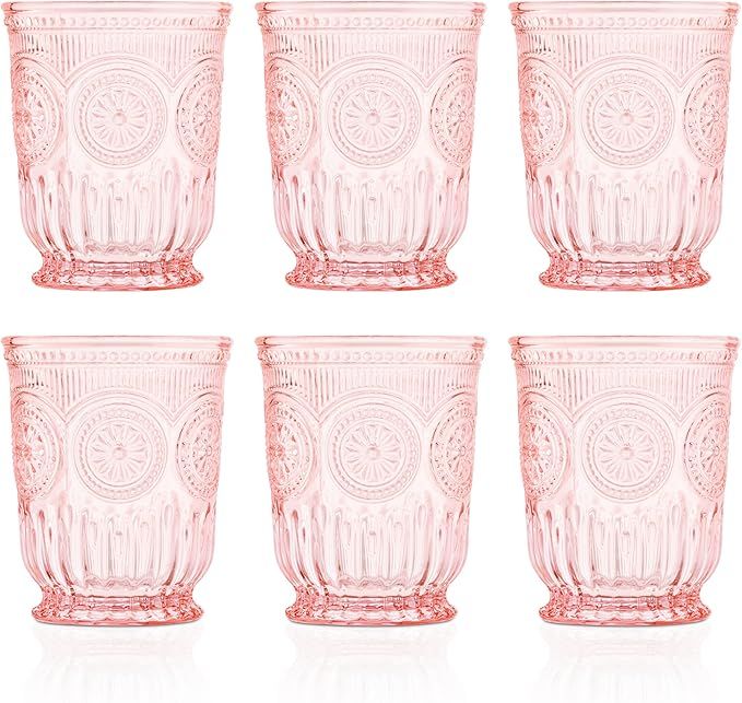Pink Glass Cups set of 6 pink water glasses for lovers of vintage pink glassware with matching wi... | Amazon (US)