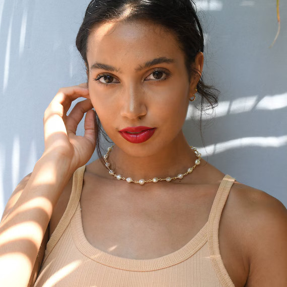 Pearl Necklace  Gold Pearl Necklace  Vegan Pearl Necklace  - Etsy | Etsy (US)