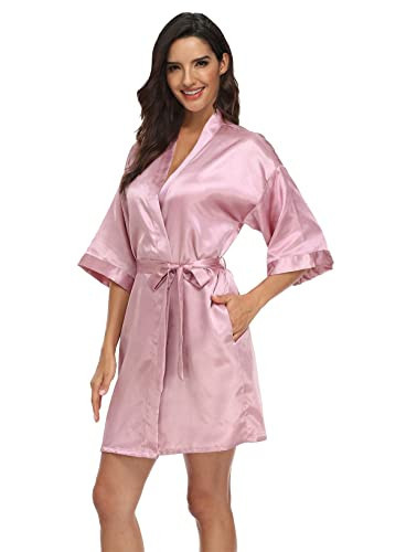 Women's Satin Robes Pink Silk Robes Plus Size Bridesmaid Robes Summer Sleepwear, Pink | Amazon (US)