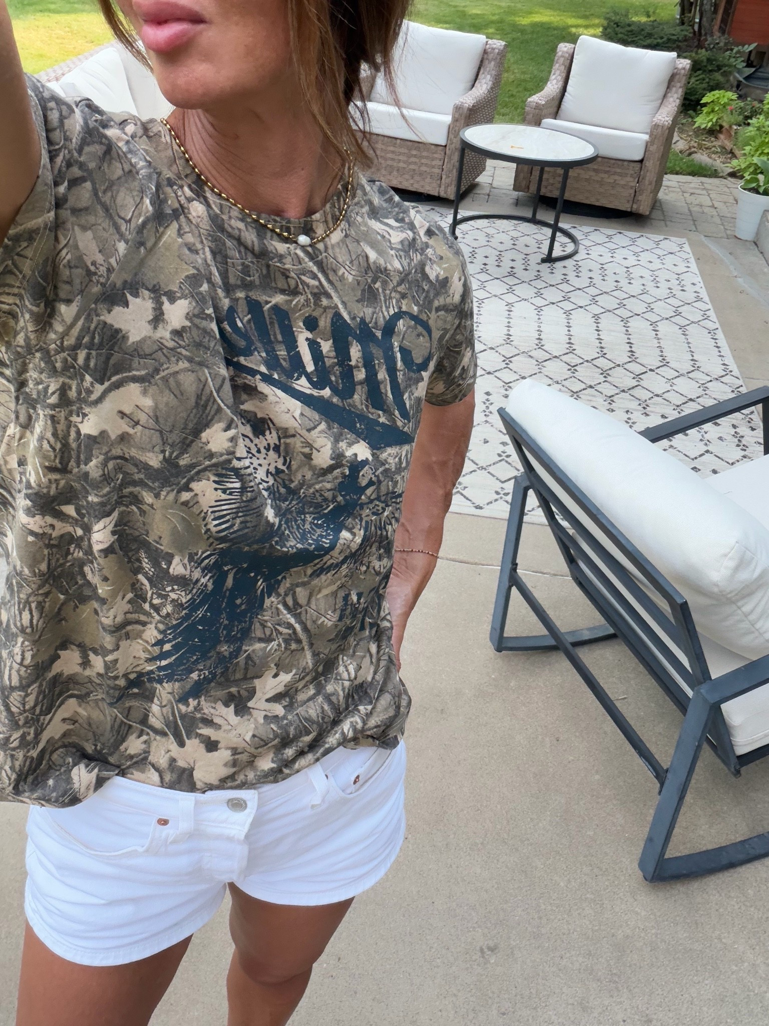 Levi’s shorts + camo tee
Wearing a 26 in shorts & small in tee

#LTKootd