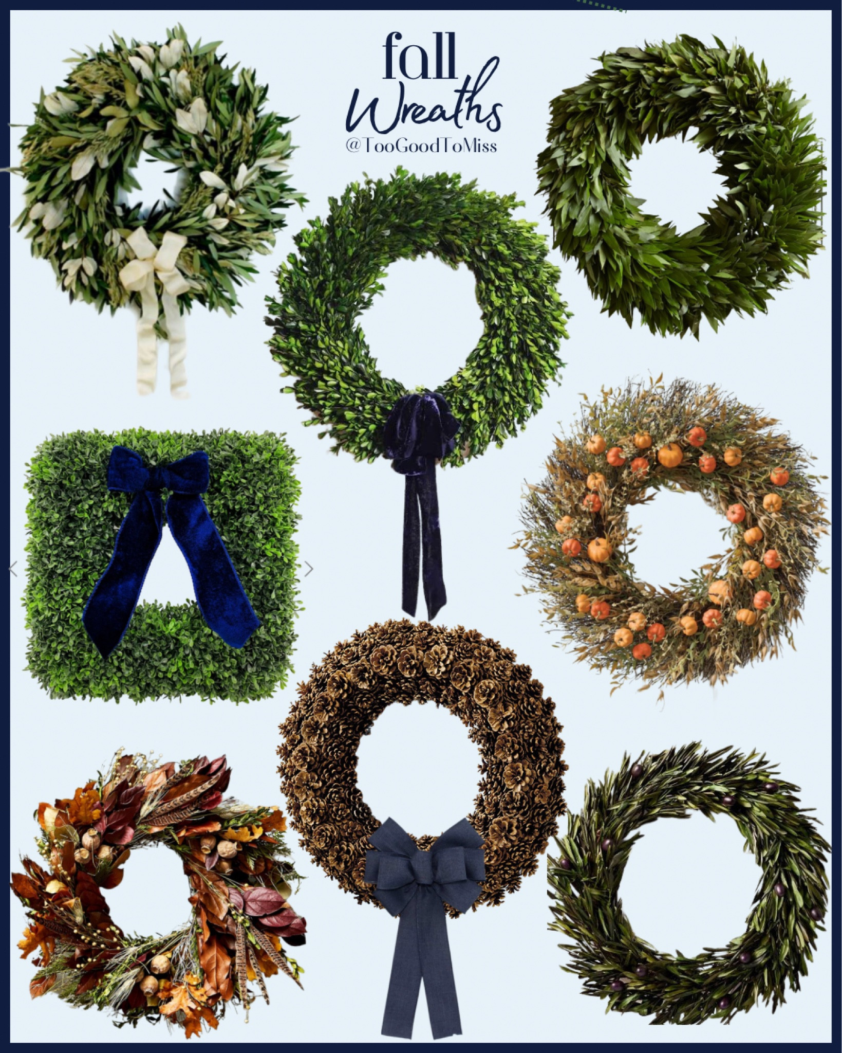Pretty Fall wreaths for every budget! I can’t believe Fall is almost here. Prices for these wreaths range from $30-$180. 

