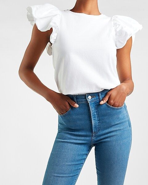 Taffeta Sleeve Crew Neck Tee | Express