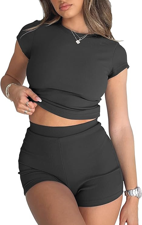 Dassdill Workout Sets for Women 2 Piece Outfits Ribbed Sports Bra Crop Tank High Waist Yoga Short... | Amazon (US)