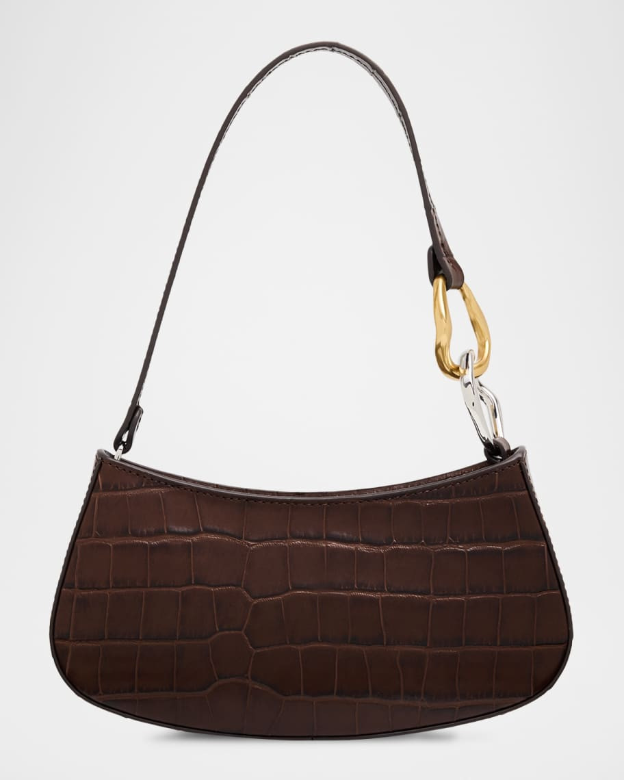 STAUD Ollie Croc-Embossed Leather Shoulder Bag | Neiman Marcus