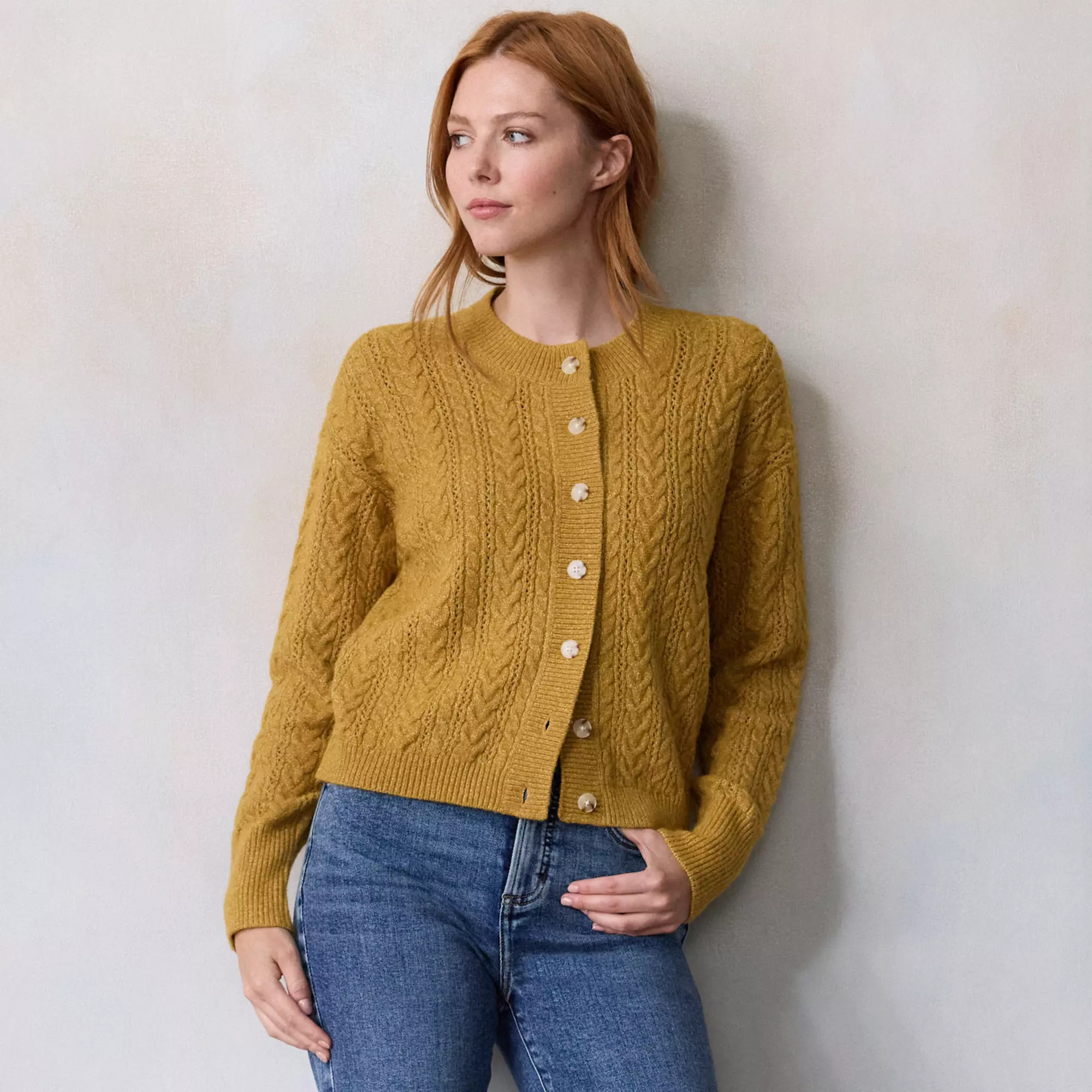 Women's LC Lauren Conrad Cable Knit Button Front Cardigan Sweater | Kohl's