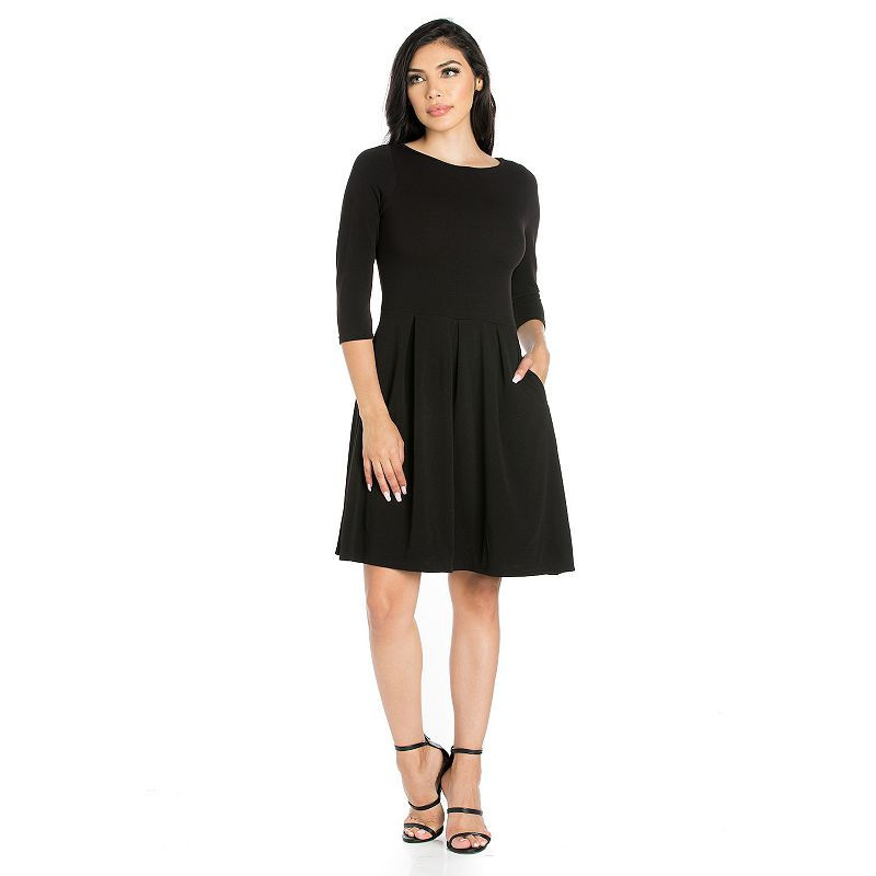 Women's 24seven Comfort Apparel Fit and Flare Dress with Pockets, Size: Large, Black | Kohl's