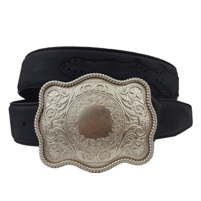 Special Priced Western-Inspired Silver Buckle w. black Nubuck Leather Belt | eBay US