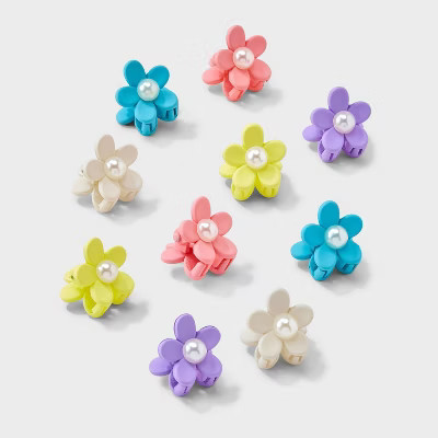 Girls' 10pk Mini Flower Claw Clip Set with Pearls -Cat & Jack™ | Target