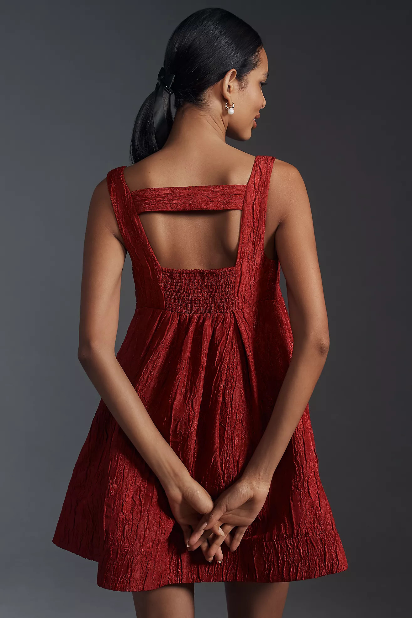 Maeve Sleeveless Squareneck Textured Babydoll Mini Dress | Anthropologie (US)