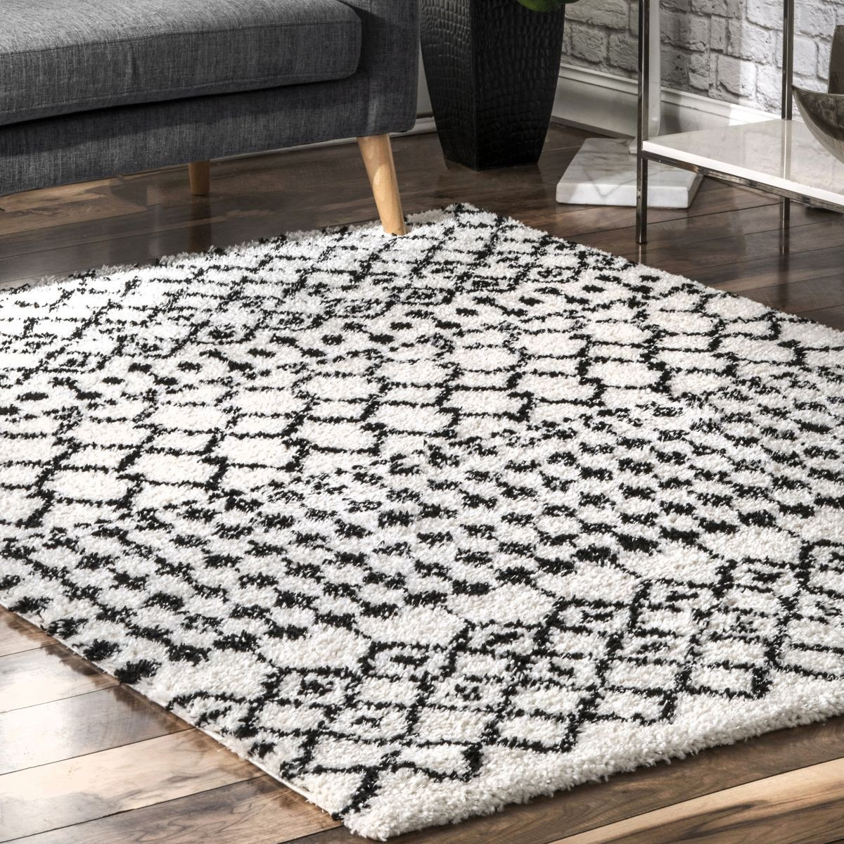 Ivory Moroccan Trellis Soft Shag 7' 10" x 10' Area Rug | Rugs USA
