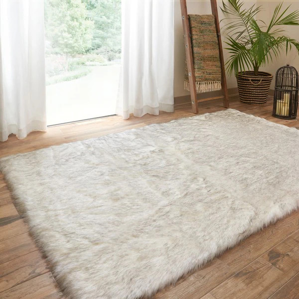 Faux Fur Ivory/ Grey Shag Rug (10' x 13') | Bed Bath & Beyond