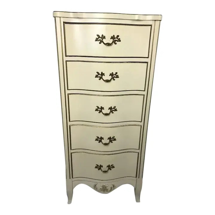 Late 19th Century Louis XV Style French Provincial Lingerie Dresser in White With Gold Detailing | Chairish