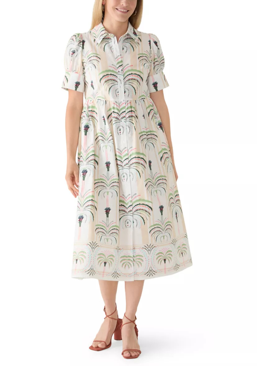 Women's Puff Sleeve Button Front Poplin Midi Dress | Belk