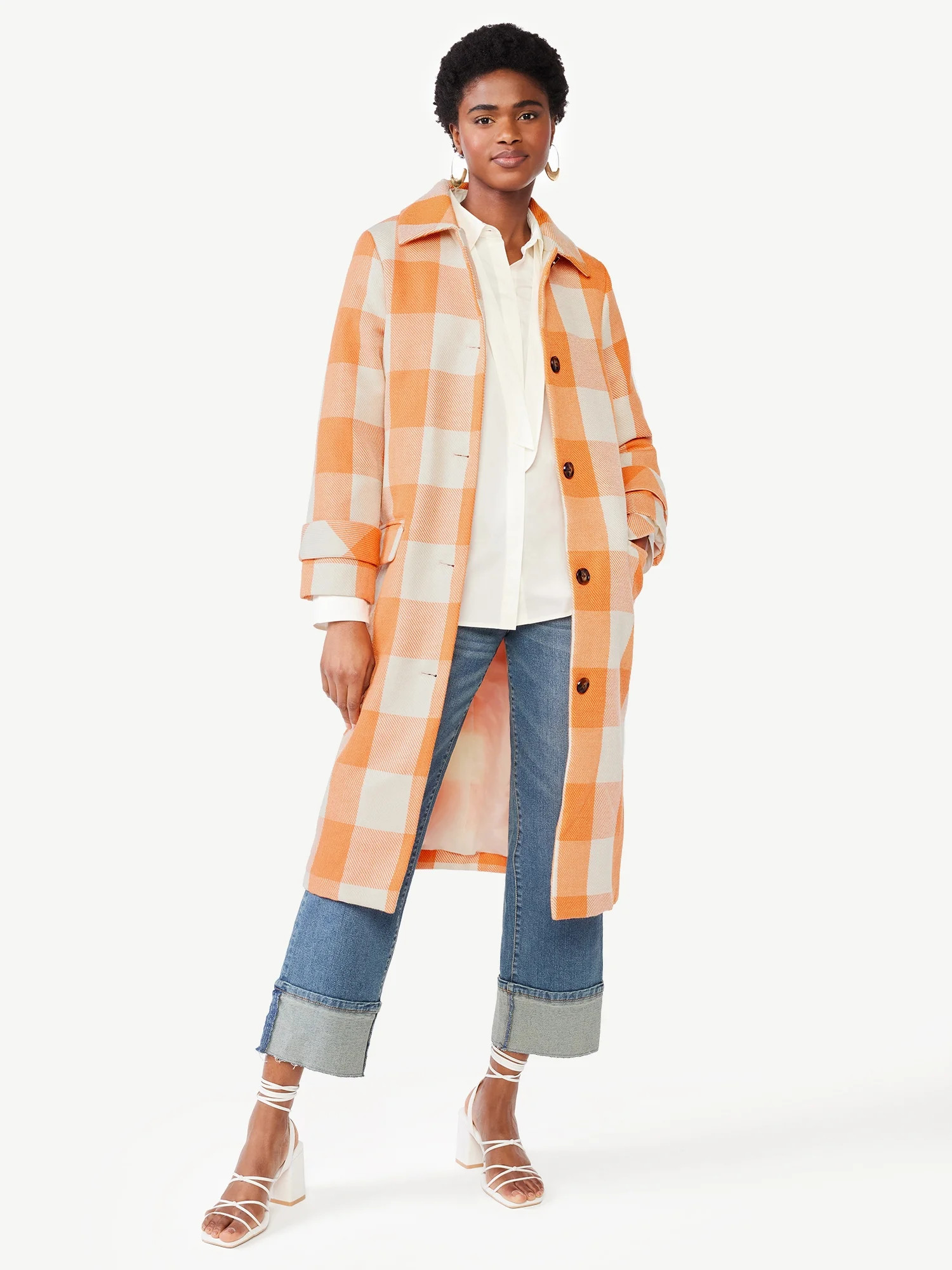 Scoop Women's Gingham Car Coat, Sizes XS-XXL | Walmart (US)