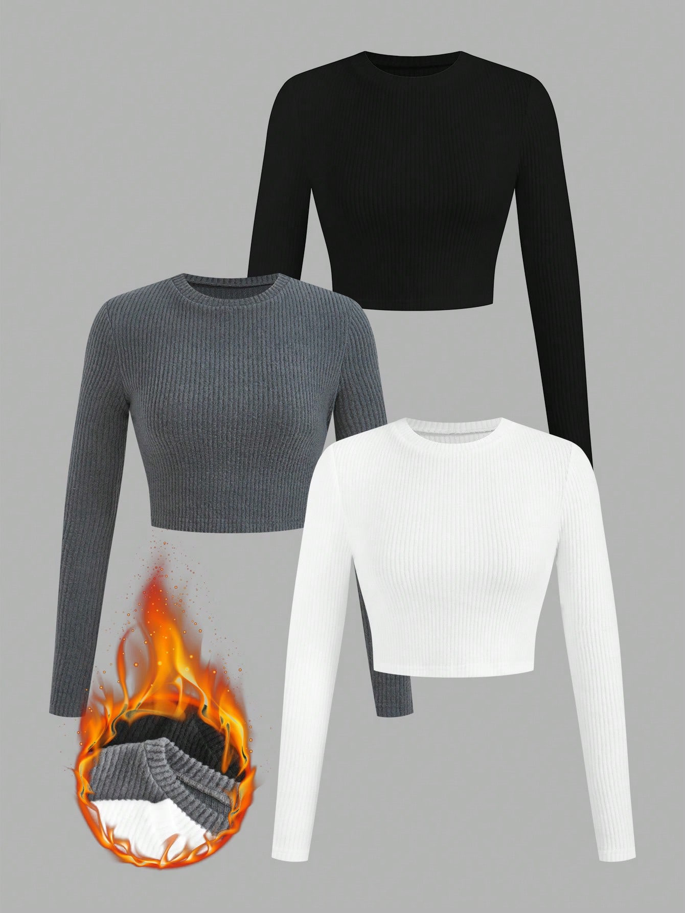 SHEIN EZwear 3pcs Pack Women's Ribbed Long Sleeve T-Shirt | SHEIN