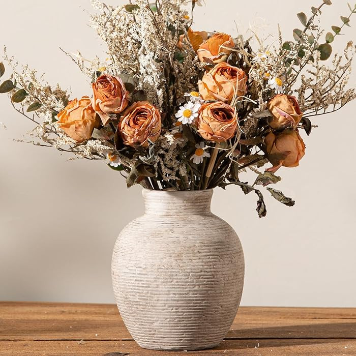 Ceramic Flower Vase Home Decor - Small Farmhouse Table Vases Rustic Vintage Living Room Kitchen B... | Amazon (US)