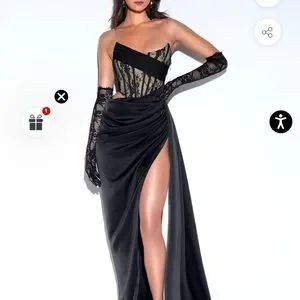 Miss Circle Callie Black Lace Satin Corset High Slit Gown | Poshmark
