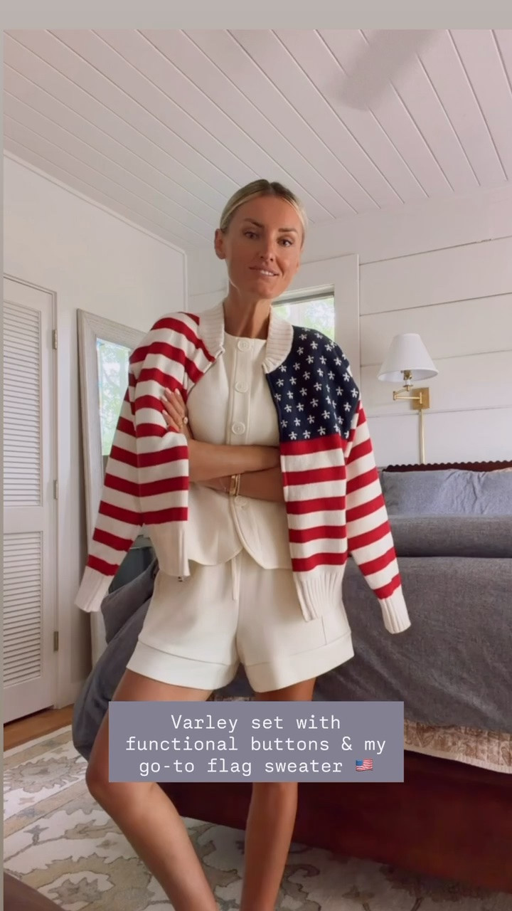 Such a comfy outfit that can still be made patriotic for the fourth 💕 wearing S.

Loverly Grey, Varley, matching set, American flag sweater, Fourth of July outfit ideas, summer fashion, summer outfit ideas

#LTKootd #LTKSeasonal