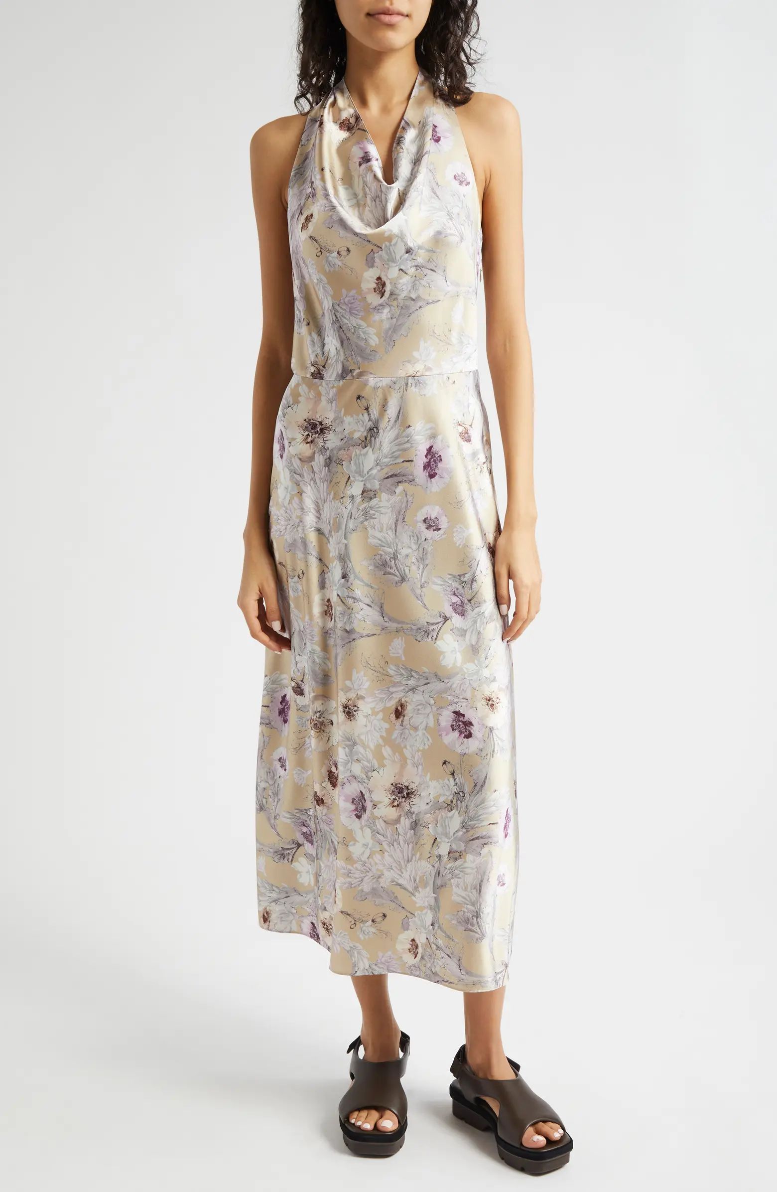 Wild Flower Cowl Neck A-Line Dress | Nordstrom