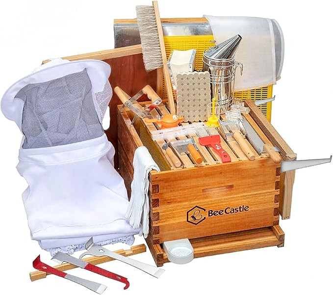 BeeCastle 10-Frame Bee Hives and Supplies Starter Kit,Beehive Kit Dipped in 100% Beeswax,Bee Keep... | Amazon (US)