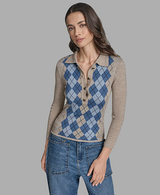 Women's Long Sleeve Argyle Sweater | Macy's