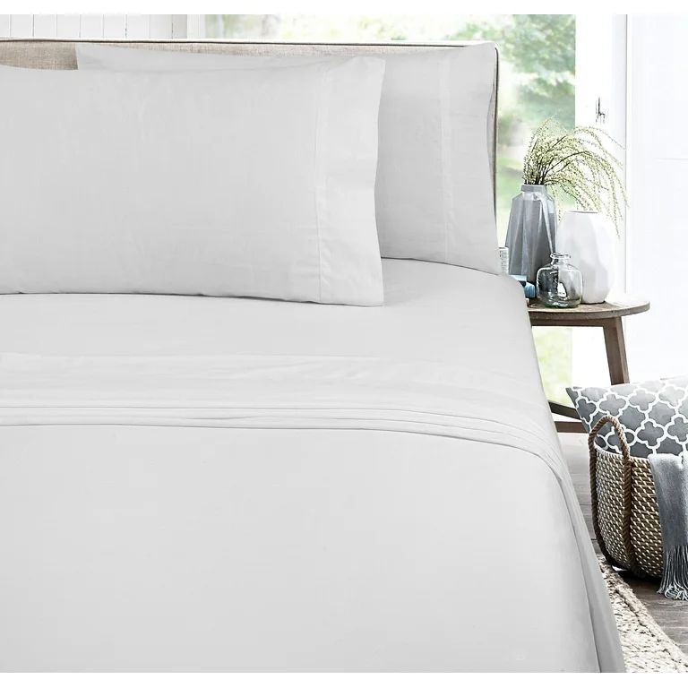 Mainstays 300TC Cotton Rich Percale Easy Care Bed Sheet,Arctic White Twin/Twin XL Flat Sheet - Wa... | Walmart (US)