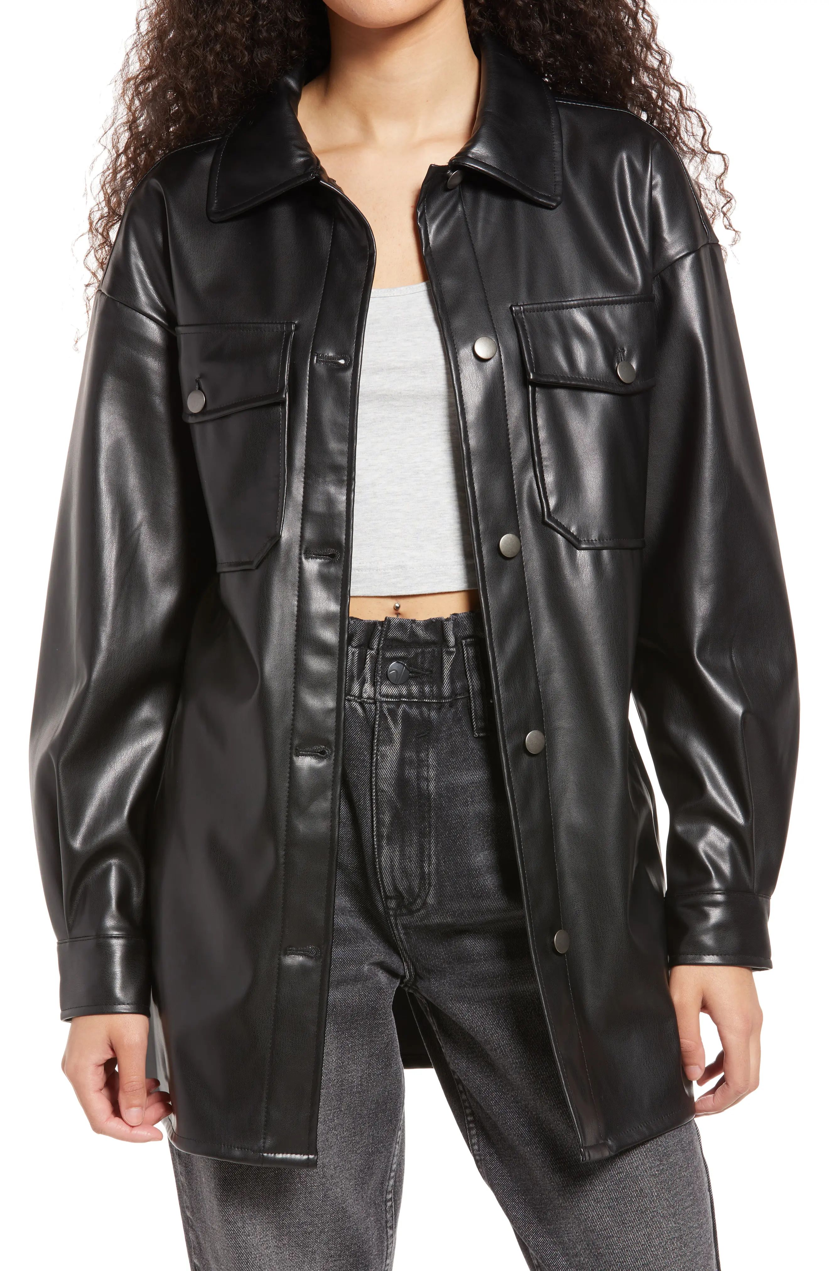 Vigoss Faux Leather Shacket in Black at Nordstrom, Size Large | Nordstrom