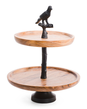 12x12x14 Wood 2 Tier Raven Serveware | TJ Maxx