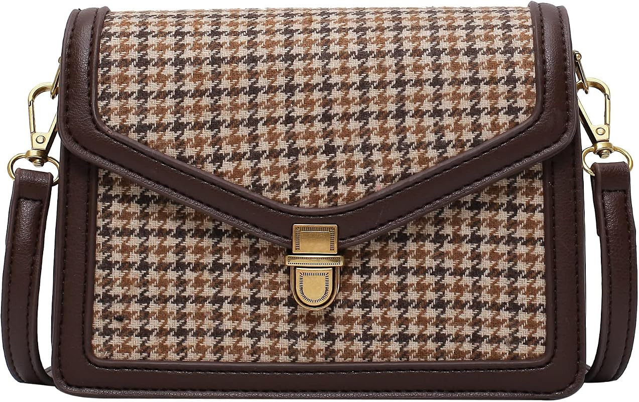 Crossbody Bag For Women Plaid Pattern Pu Leather Vintage Look Designer Small Handbags Messenger Shou | Amazon (US)
