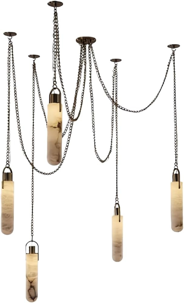 RUIBO Alabaster 5 Light LED Multi-Drop Hanging Pendant Lighting,Cylinder Natural Marble Multi Lig... | Amazon (US)