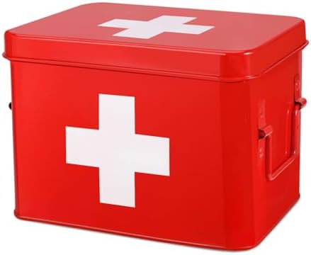 Flexzion First Aid Box Organizer, Empty 8.5 Inch Red Vintage First Aid Kit Tin Metal Medical Box ... | Amazon (US)