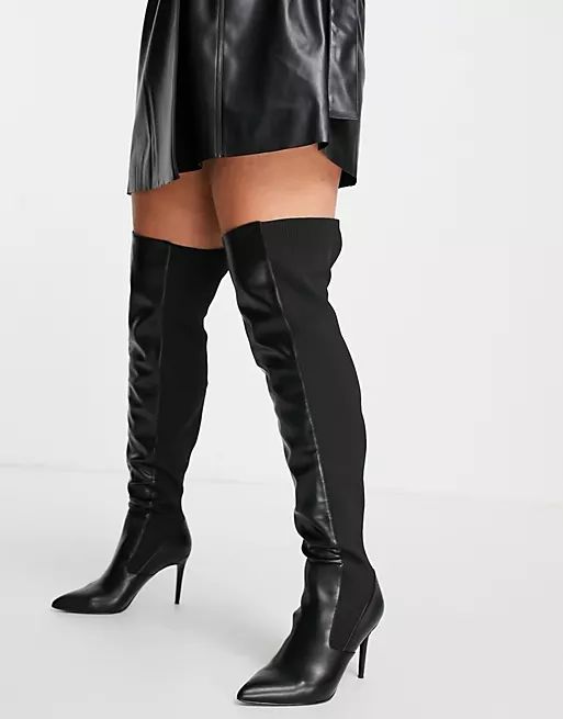 ASOS DESIGN Curve Exclusive Blossom heeled over the knee boots in black | ASOS | ASOS (Global)