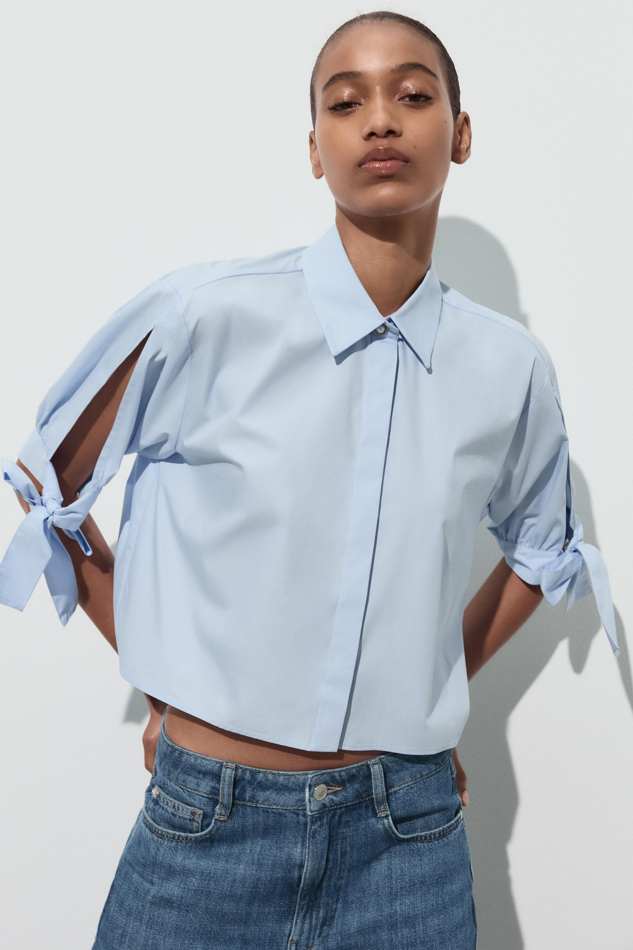 POPLIN SHIRT WITH TIES | Zara US