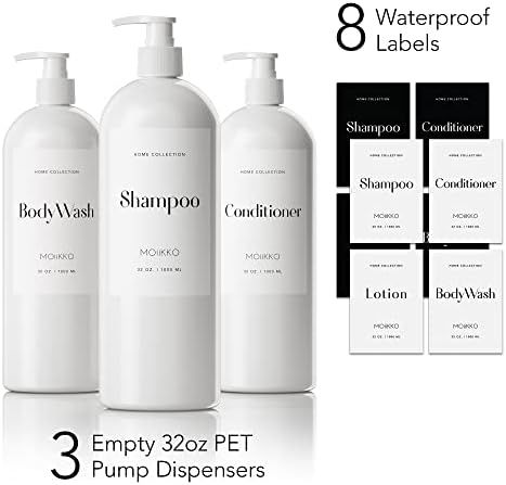 MOIIKKO Shampoo and Conditioner Bottles - Pack of 3 Refillable, 32oz Empty Shampoo Conditioner Body  | Amazon (US)