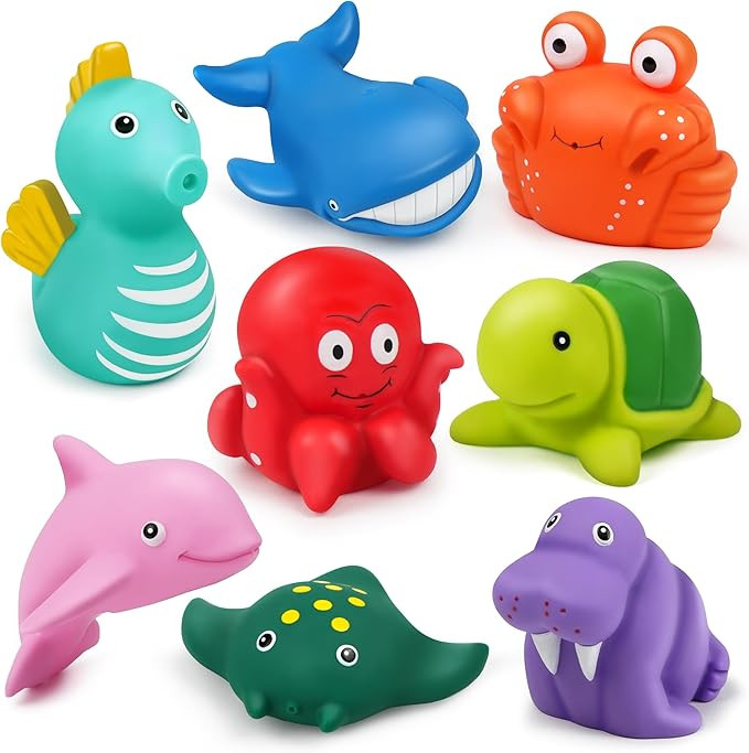 LotFancy Bath Toys for Kids Ages 1-3, Mold Free Baby Bath Toys for Toddlers 2-4, 8PCS No Holes Oc... | Amazon (US)