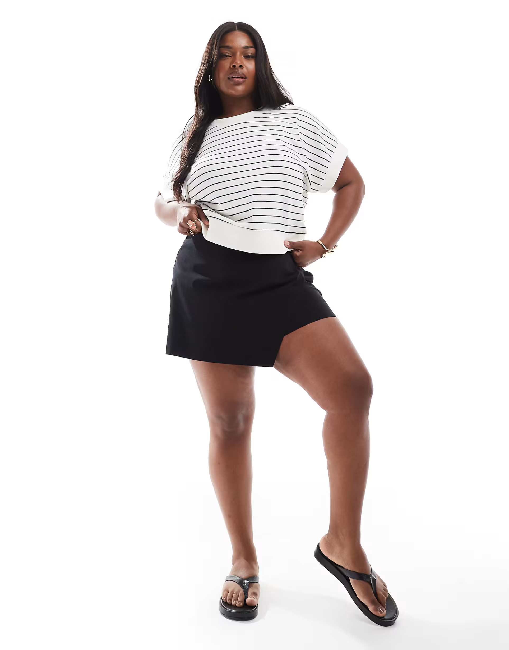 ASOS DESIGN Curve bengaline asymmetric skort in black | ASOS (Global)