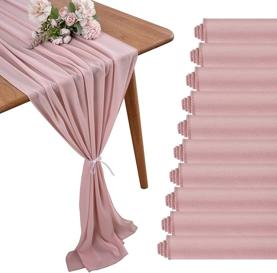 BEDDEB 10 Pack Dusty Rose Chiffon Table Runner 10Ft Sheer Wedding Table Runner 29x120 Inches Roma... | Amazon (US)