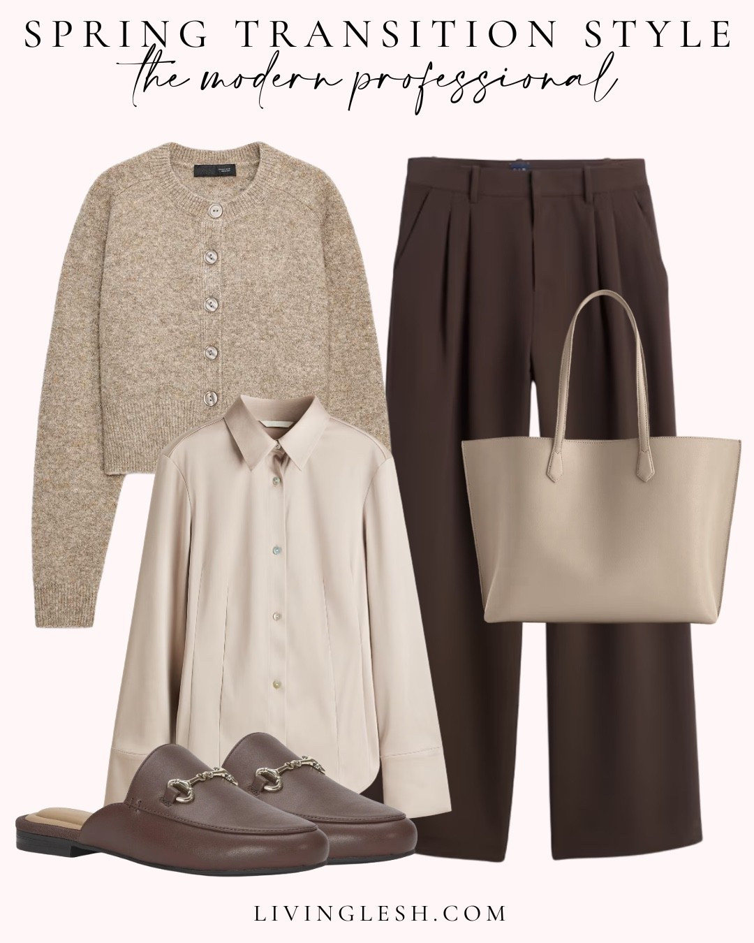 Workwear | workwear outfit | work outfit | spring outfit | transition to spring | tote bag | trousers | mules | cardigan | silk top

#LTKSeasonal #LTKootd #LTKWorkwear