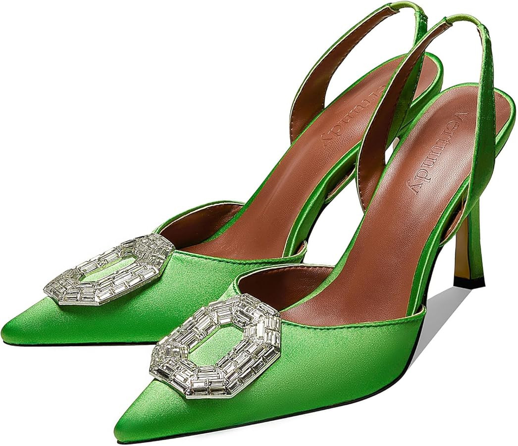 Vertundy Women's Rhinestone Slingback Pumps Pointed Toe Satin Crystal Stiletto High Heels Sandals... | Amazon (US)