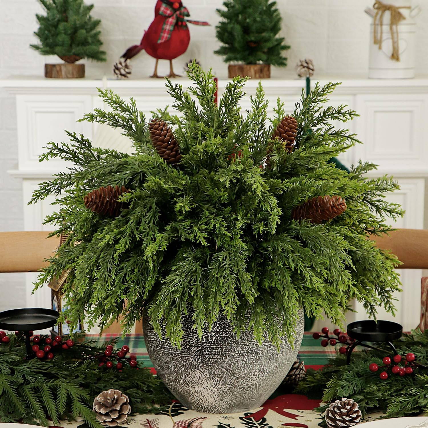 8pcs Artificial Pine Branches with Pinecone Pick Set - 17.5'' Christmas Foliage Stems Faux Greene... | Amazon (CA)