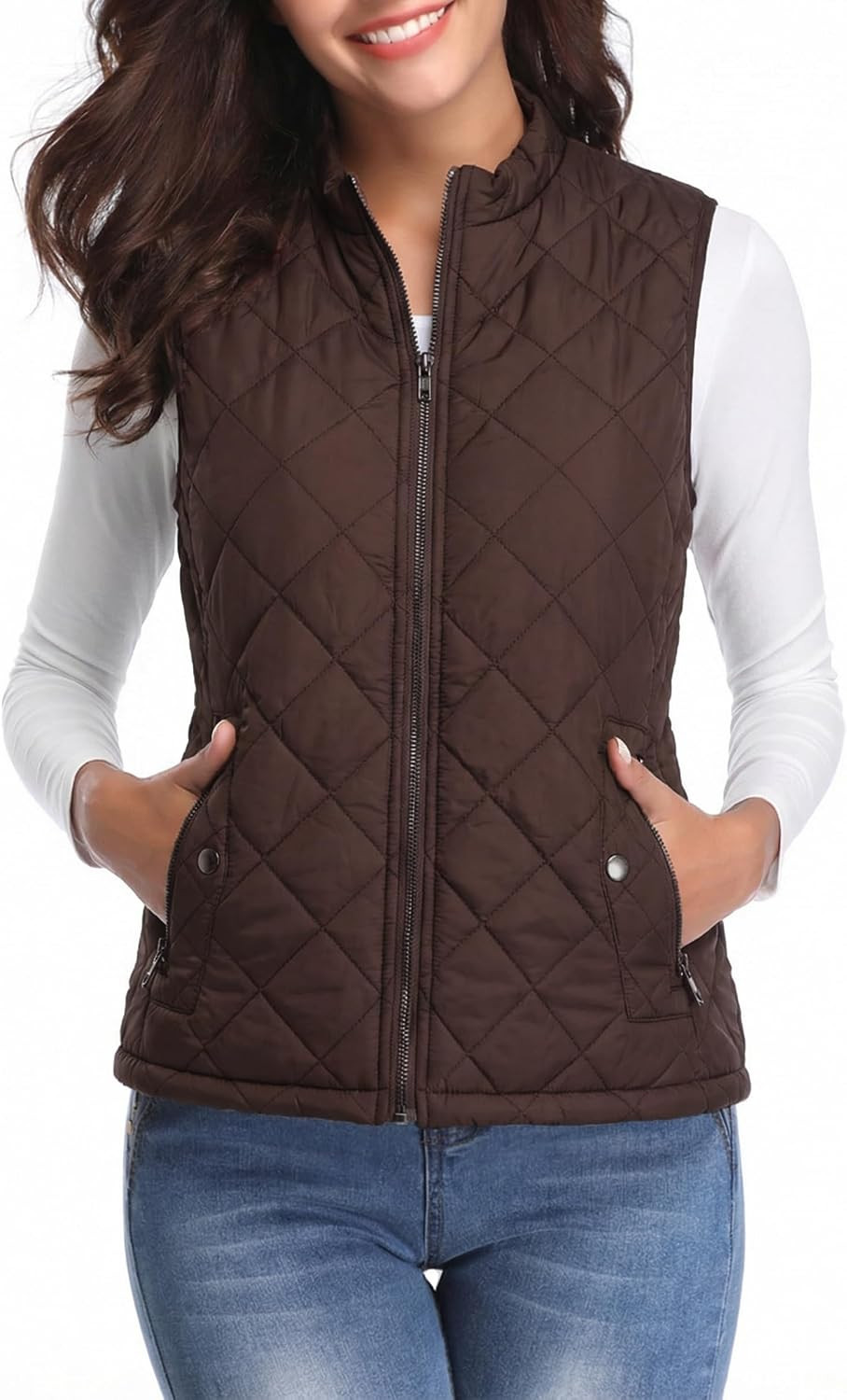 Fuinloth Women's Quilted Vest Lightweight Puffer Stand Collar Zip Gilet | Amazon (US)