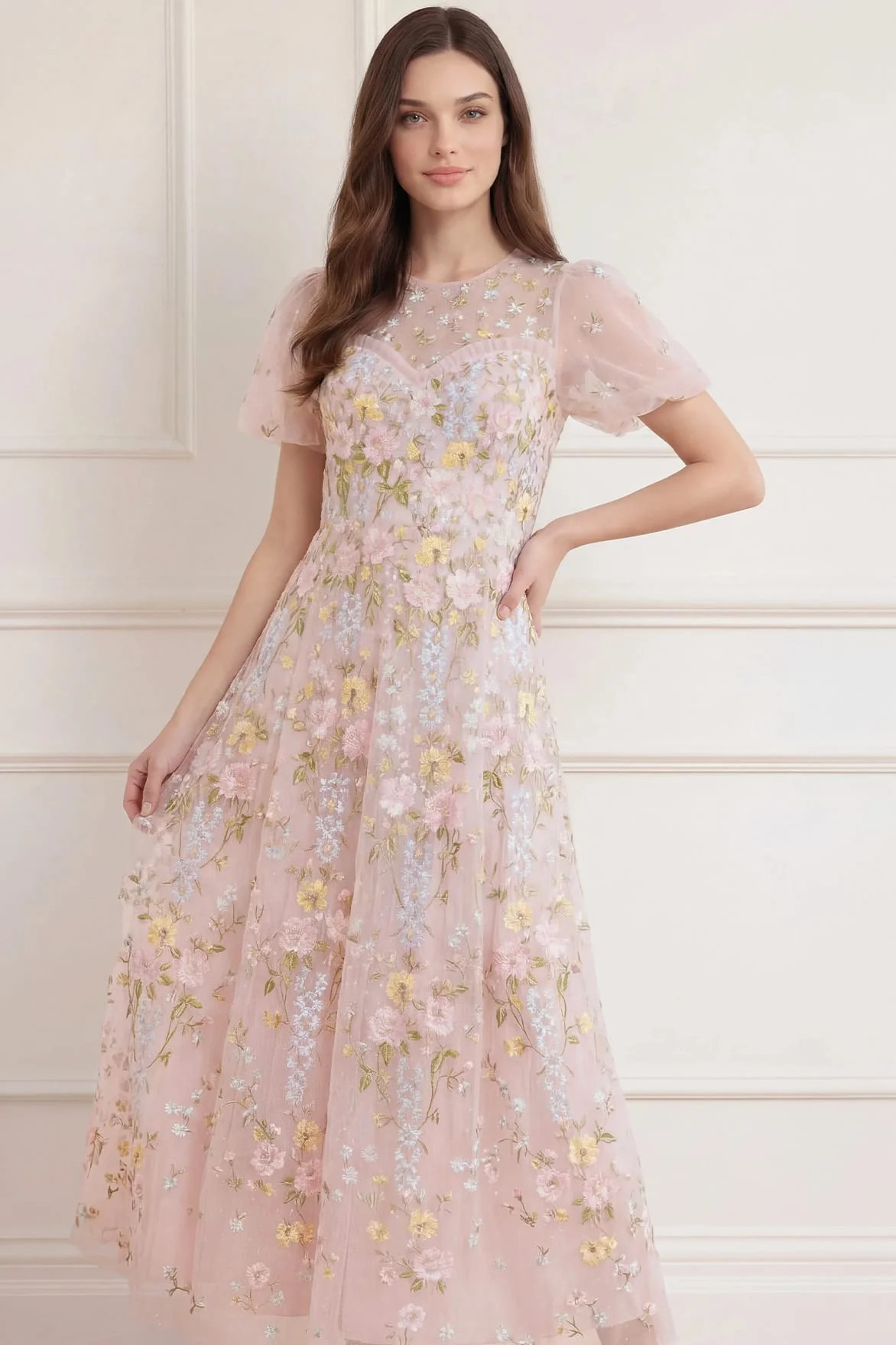 Garden Rose Short Sleeve Ankle Gown | Needle & Thread